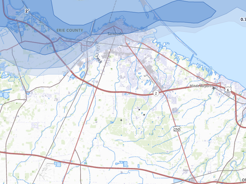 NEXRAD radar-signature map of the hail storm over Sandusky, OH on Jul 20, 2026