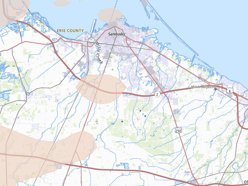 Radar-estimated hail-size map of the storm over Sandusky, OH on Aug 10, 2026