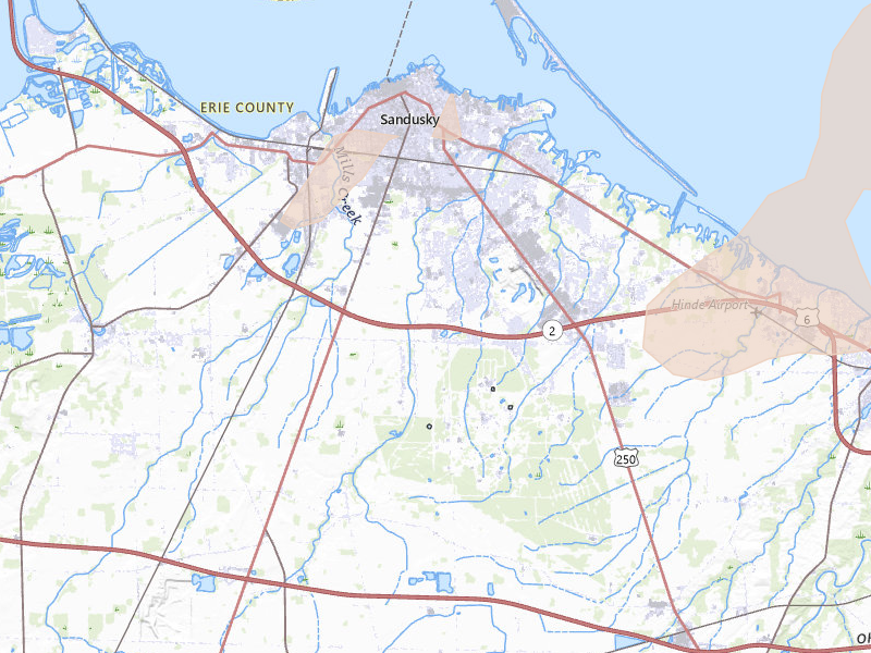 Radar-estimated hail-size map of the storm over Sandusky, OH on Aug 22, 2026