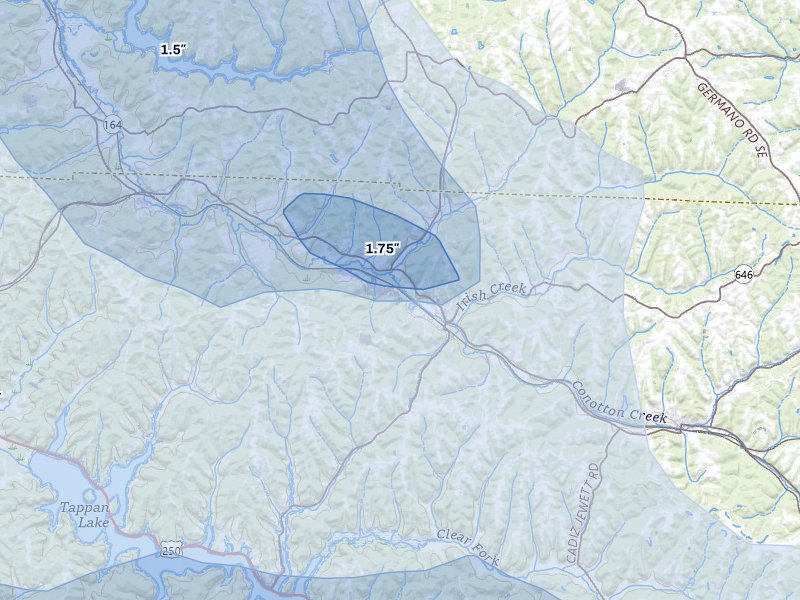 NEXRAD radar-signature map of the hail storm over Scio, OH on Aug 10, 2026