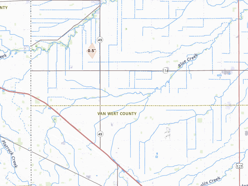 Radar-estimated hail-size map of the storm over Scott, OH on May 26, 2026
