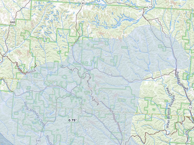 NEXRAD radar-signature map of the hail over Shawnee, OH