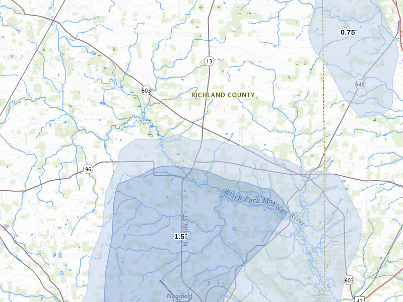 NEXRAD radar-signature map of the hail storm over Shiloh, OH on Jul 3, 2026