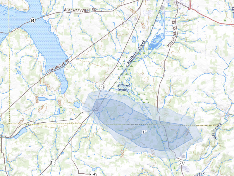 NEXRAD radar-signature map of the hail over Shreve, OH