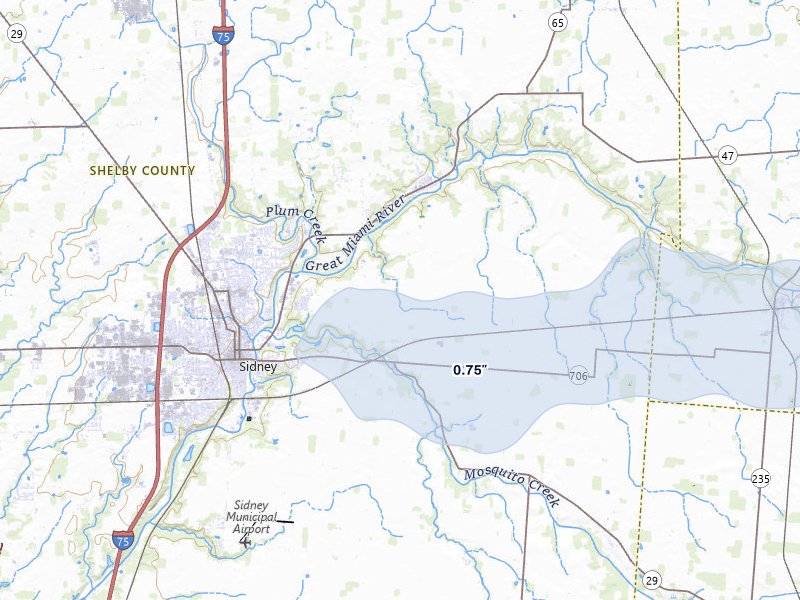 NEXRAD radar-signature map of the hail storm over Sidney, OH on Jun 6, 2026