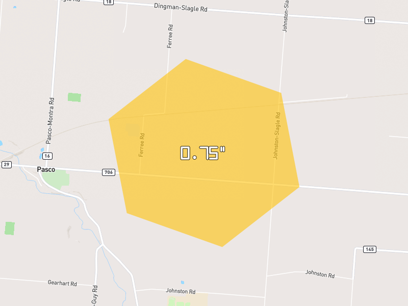 Hail map of Sidney, OH on Jun 6, 2026, hail up to 0.75"