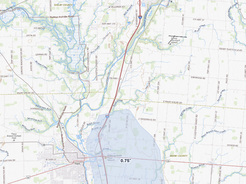 NEXRAD radar-signature map of the hail storm over Sidney, OH on Sep 4, 2026