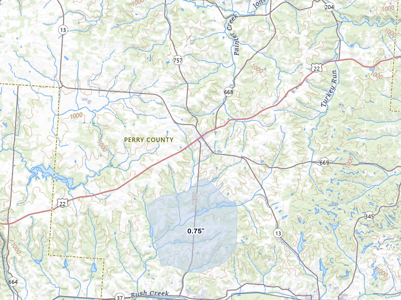 NEXRAD radar-signature map of the hail over Somerset, OH