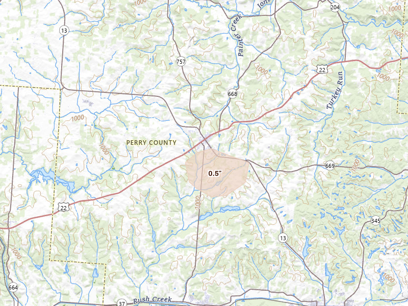 Radar-estimated hail-size map of the storm over Somerset, OH