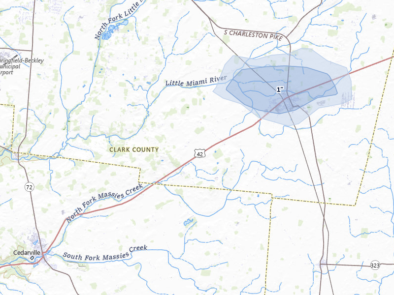 NEXRAD radar-signature map of the hail storm over South Charleston, OH on Aug 10, 2026