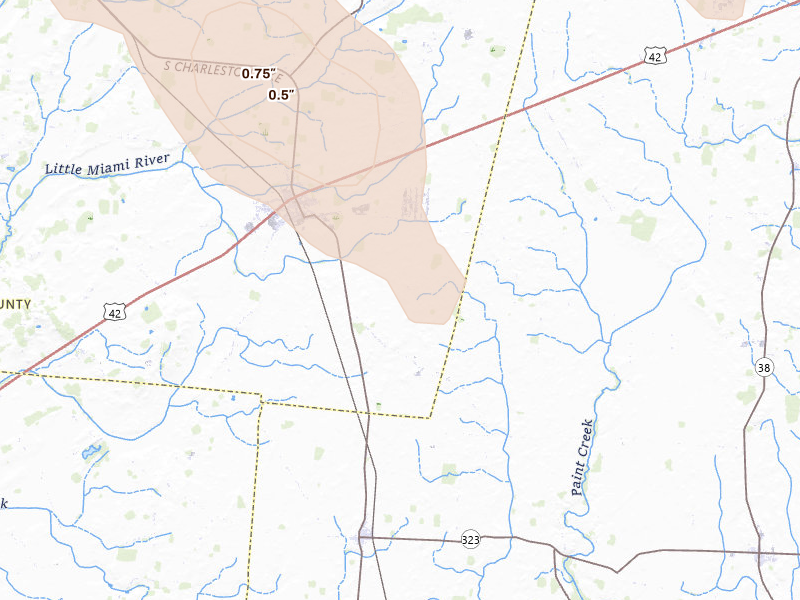 Radar-estimated hail-size map of the storm over South Solon, OH on Jun 6, 2026