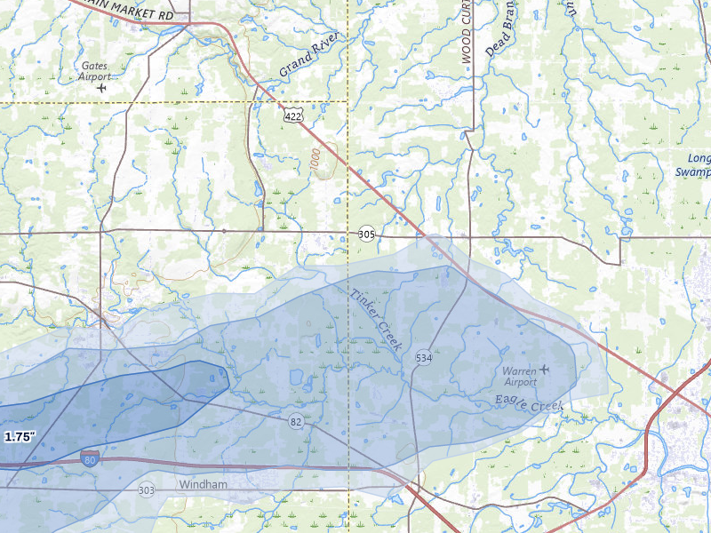 NEXRAD radar-signature map of the hail storm over Southington, OH on Sep 2, 2026