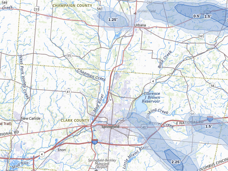 NEXRAD radar-signature map of the hail storm over Springfield, OH on Jun 6, 2026