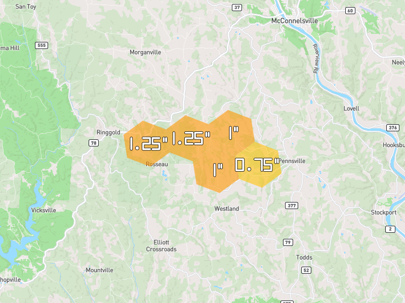 Hail map of Stockport, OH on Jul 5, 2026, hail up to 1.25"
