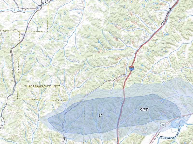 NEXRAD radar-signature map of the hail storm over Stone Creek, OH on Jun 6, 2026