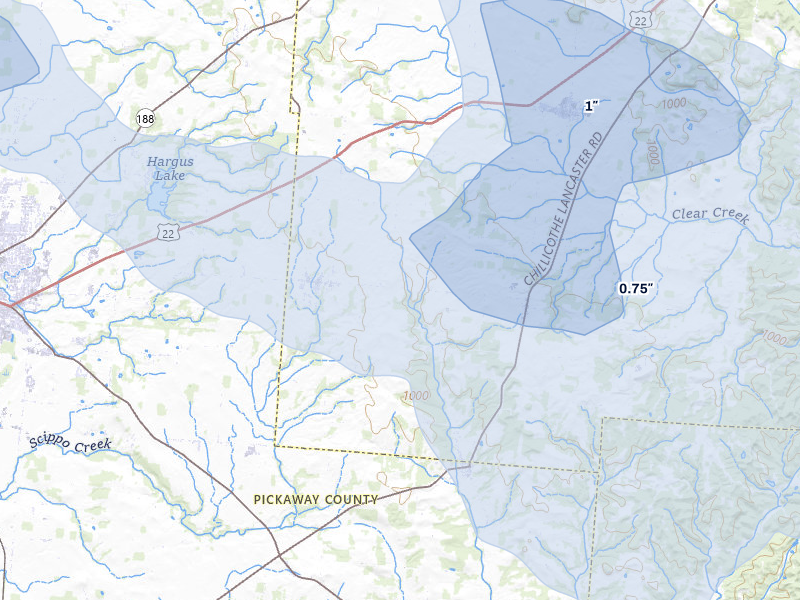 NEXRAD radar-signature map of the hail storm over Stoutsville, OH on Mar 22, 2026