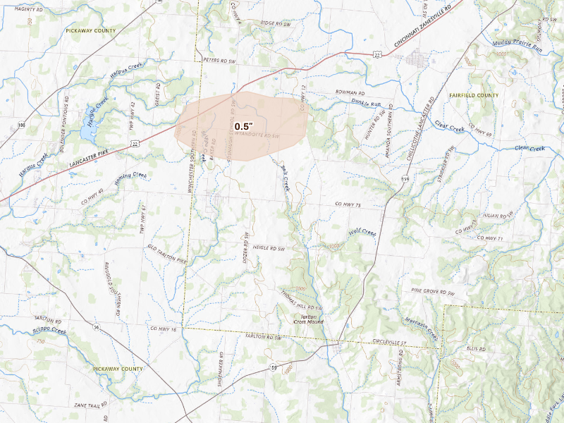 Radar-estimated hail-size map of the storm over Stoutsville, OH
