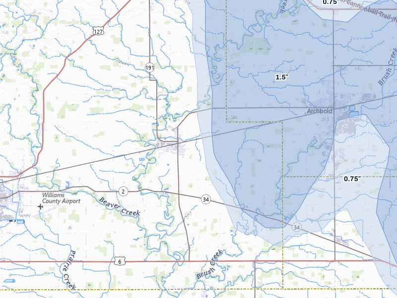 NEXRAD radar-signature map of the hail storm over Stryker, OH on Apr 22, 2026