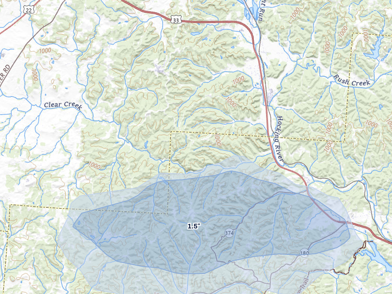 NEXRAD radar-signature map of the hail storm over Sugar Grove, OH on Apr 1, 2026