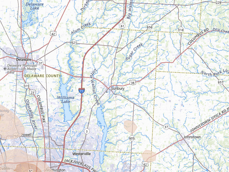 Radar-estimated hail-size map of the storm over Sunbury, OH on Apr 22, 2026