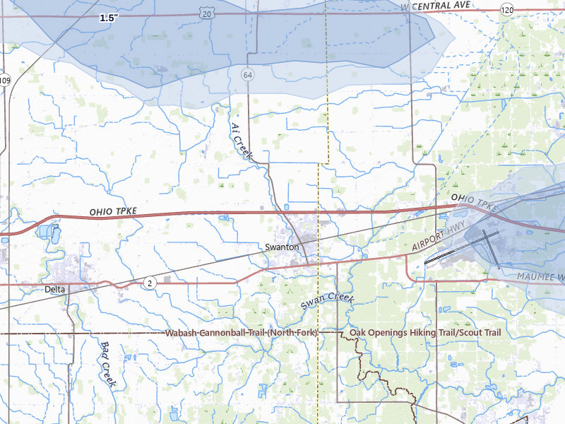 NEXRAD radar-signature map of the hail over Swanton, OH