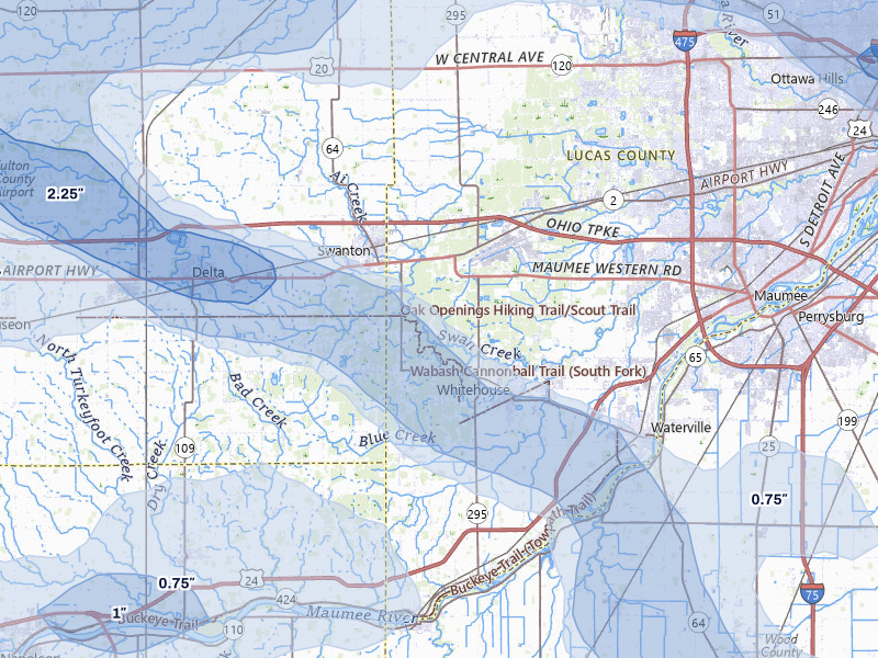 NEXRAD radar-signature map of the hail storm over Swanton, OH on Aug 10, 2026