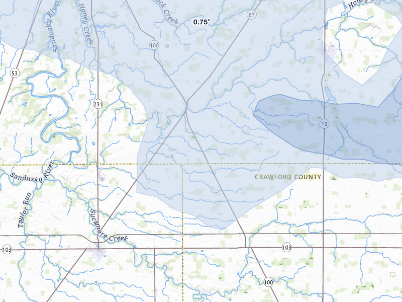 NEXRAD radar-signature map of the hail storm over Sycamore, OH on Mar 31, 2026
