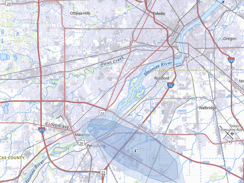 NEXRAD radar-signature map of the hail storm over Toledo, OH on Apr 22, 2026