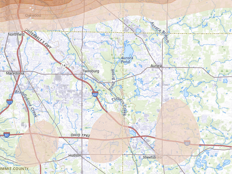 Radar-estimated hail-size map of the storm over Twinsburg, OH on Apr 15, 2026