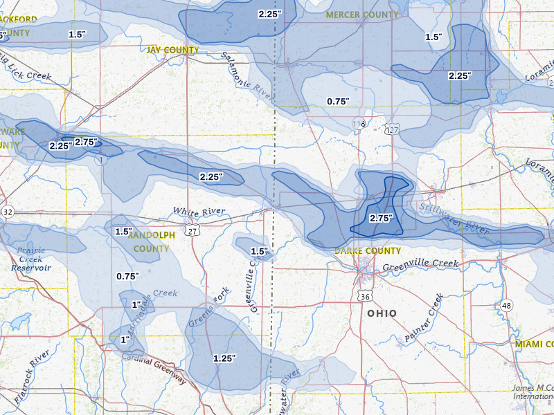 NEXRAD radar-signature map of the hail storm over Union City, OH on Mar 22, 2026