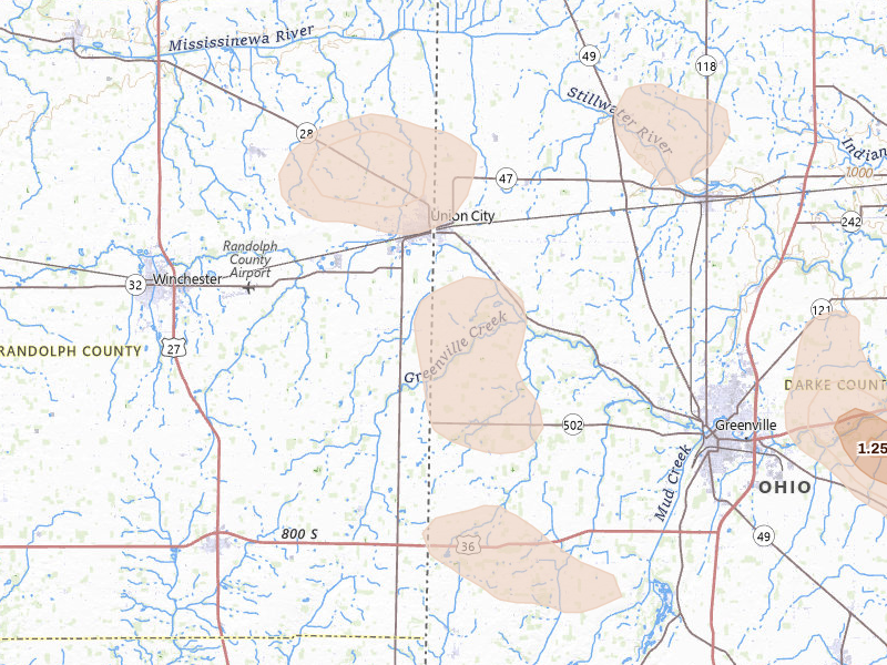 Radar-estimated hail-size map of the storm over Union City, OH