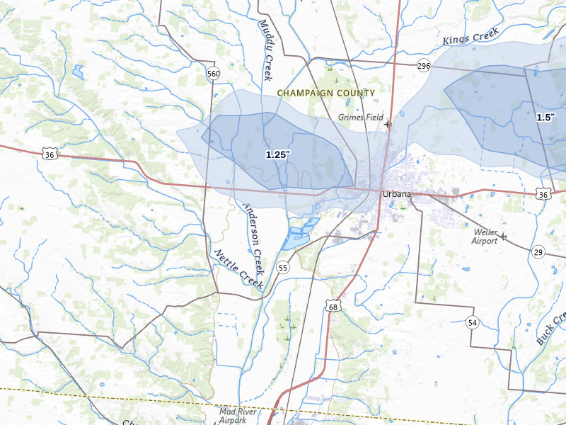 NEXRAD radar-signature map of the hail storm over Urbana, OH on Jun 6, 2026