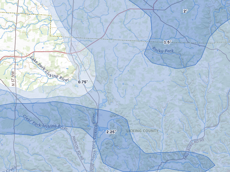 NEXRAD radar-signature map of the hail storm over Utica, OH on Mar 22, 2026