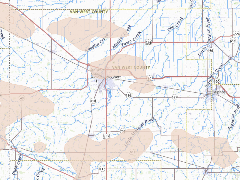 Radar-estimated hail-size map of the storm over Van Wert, OH on Aug 10, 2026