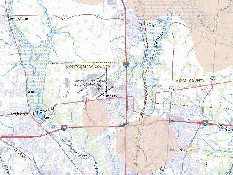 Radar-estimated hail-size map of the storm over Vandalia, OH on Aug 11, 2026