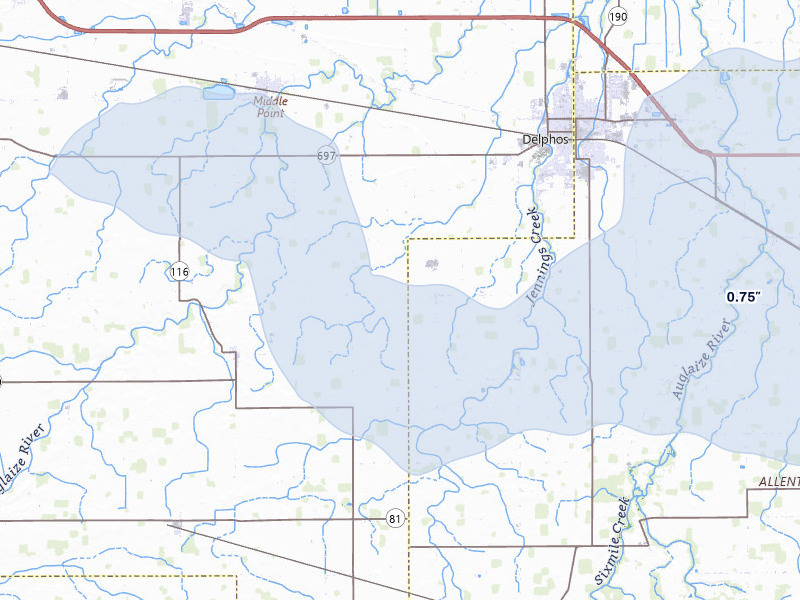 NEXRAD radar-signature map of the hail storm over Venedocia, OH on Mar 22, 2026