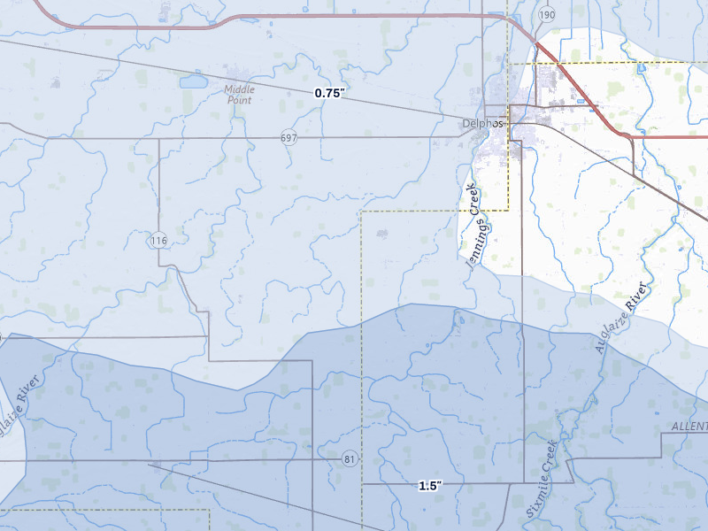 NEXRAD radar-signature map of the hail storm over Venedocia, OH on Aug 10, 2026