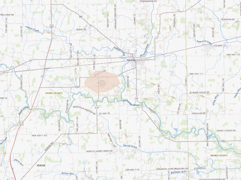Radar-estimated hail-size map of the storm over Versailles, OH on Sep 16, 2026