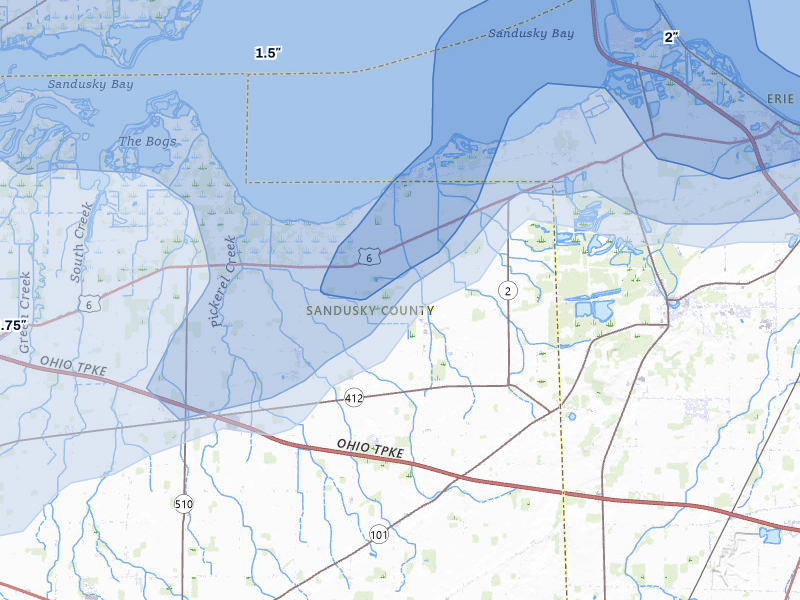 NEXRAD radar-signature map of the hail over Vickery, OH