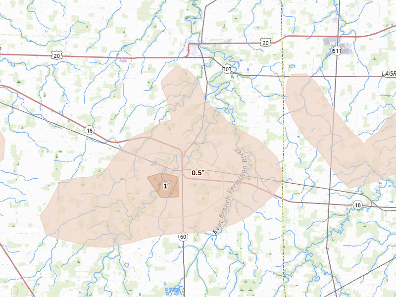 Radar-estimated hail-size map of the storm over Wakeman, OH