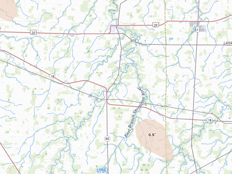 Radar-estimated hail-size map of the storm over Wakeman, OH on Jun 6, 2026