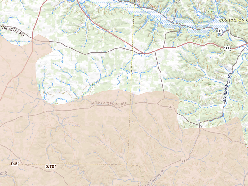 Radar-estimated hail-size map of the storm over Walhonding, OH on Mar 22, 2026