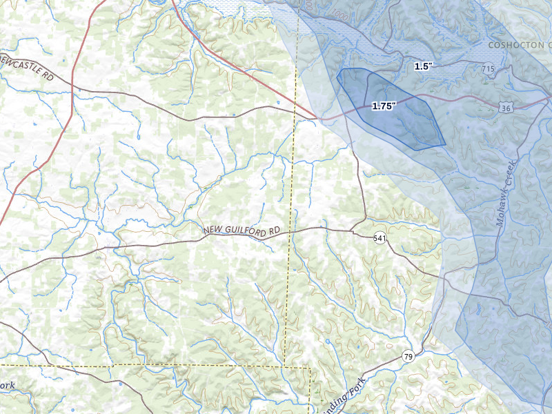 NEXRAD radar-signature map of the hail over Walhonding, OH