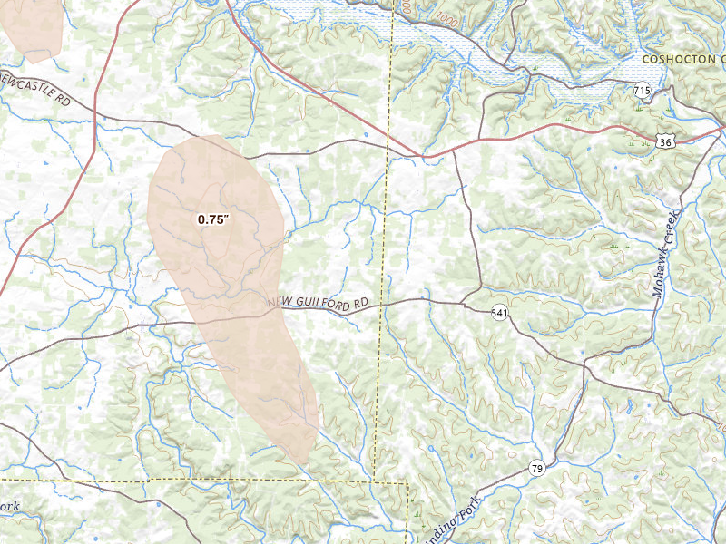 Radar-estimated hail-size map of the storm over Walhonding, OH on Apr 22, 2026