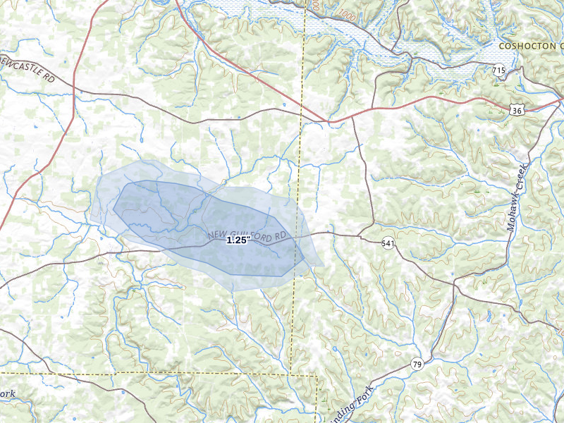 NEXRAD radar-signature map of the hail storm over Walhonding, OH on Apr 22, 2026