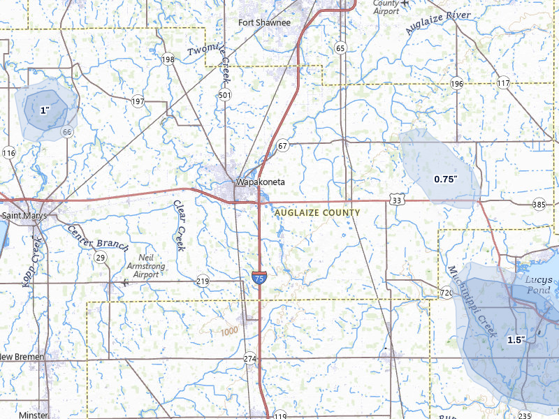 NEXRAD radar-signature map of the hail storm over Wapakoneta, OH on Apr 22, 2026