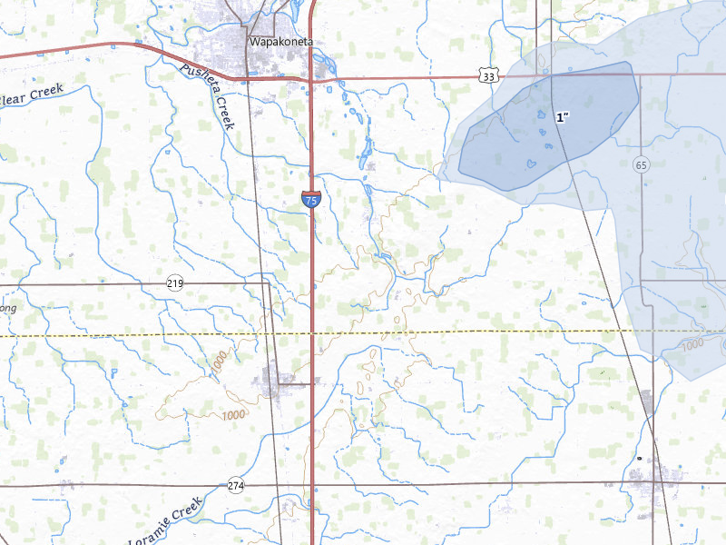 NEXRAD radar-signature map of the hail storm over Wapakoneta, OH on Aug 7, 2026
