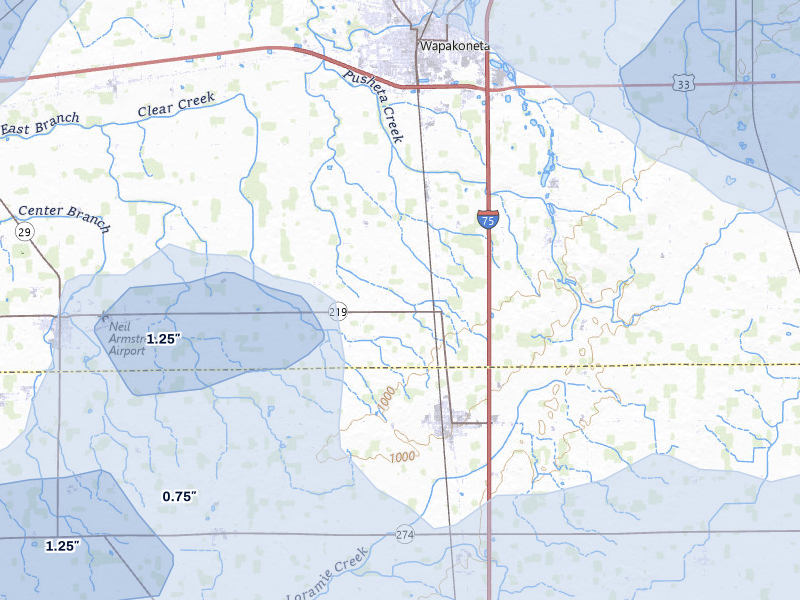 NEXRAD radar-signature map of the hail storm over Wapakoneta, OH on Aug 10, 2026