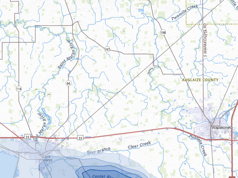 NEXRAD radar-signature map of the hail storm over Wapakoneta, OH on Aug 12, 2026