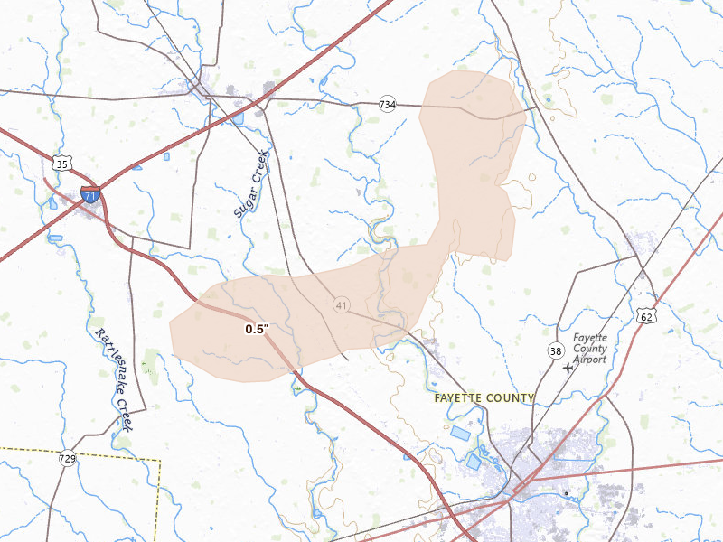Radar-estimated hail-size map of the storm over Washington Court House, OH on Aug 8, 2026